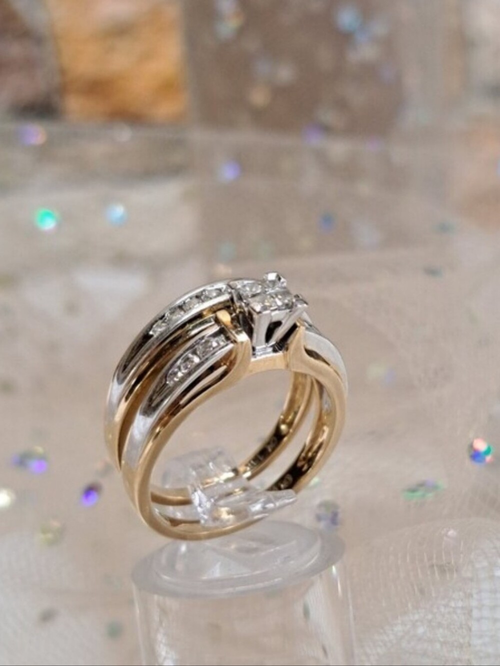 Diamond Bridal Set Two-Tone 14K Gold 1.05+ Carat T.W. Princess Cut Size 8